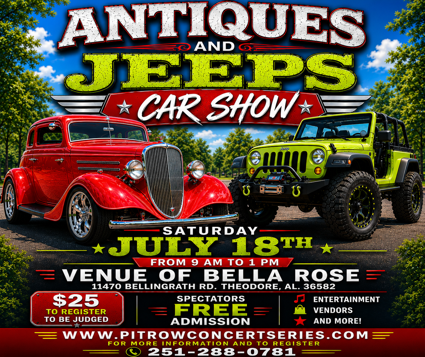 Antiques and Jeeps Car Show – Saturday July 18, 9am to 1pm, Venue of Bella Rose